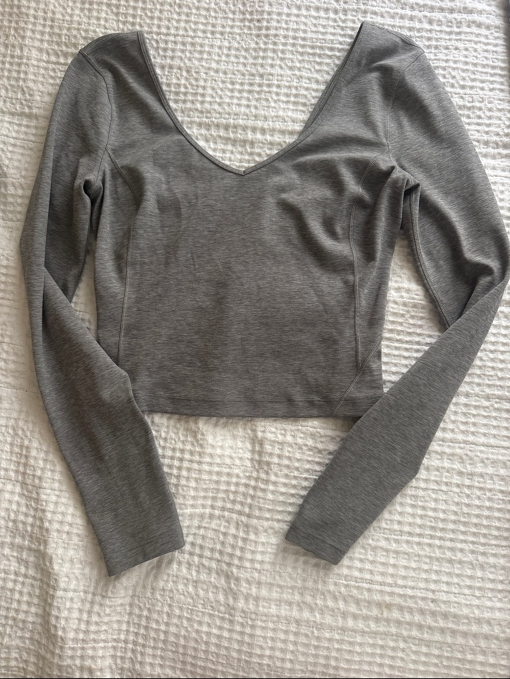 lululemon athletica Heather Gray Long Sleeve V-Neck Top